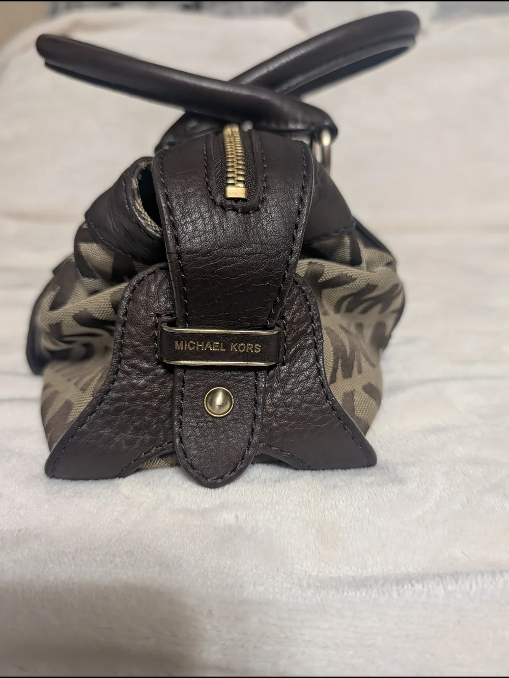 Michael Kors Brown and Tan MK Logo Gansevoot Satchel